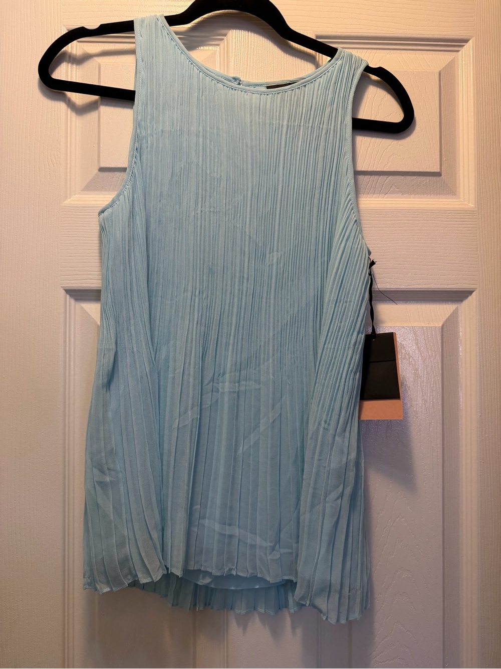 Halogen Light Blue Pleated Sleeveless Tank Top